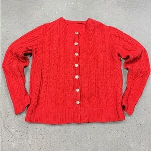 Mulberry Red Cable-Knit Button Cardigan 1182-1468